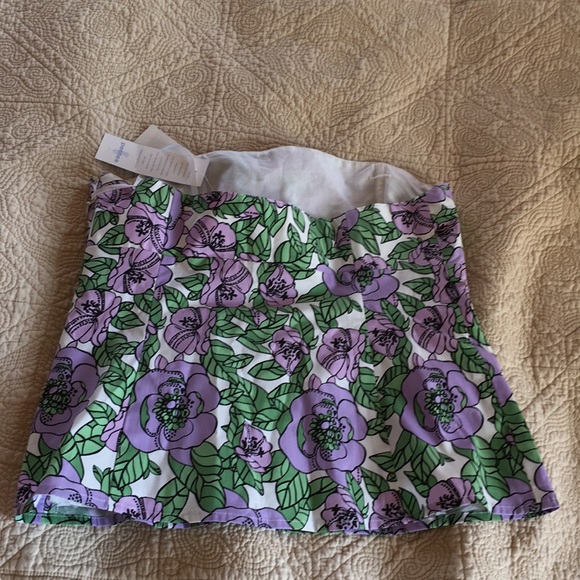 NWT Ann Taylor Loft Strapless Sleeveless Purple Flowers Lined Top 4 Petite 4 P - Picture 4 of 8